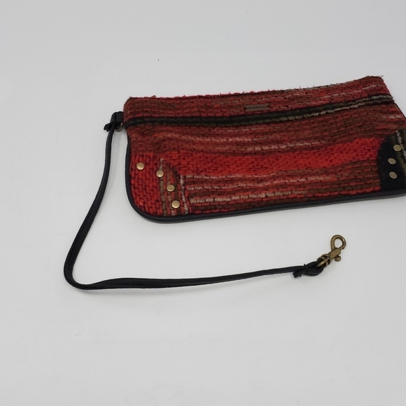 O'NEILL RED TAN WOVEN FABRIC FAUX LEATHER MINI BAG WRISTLET BRASS STUDS BOHO Y2K - Picture 15 of 15